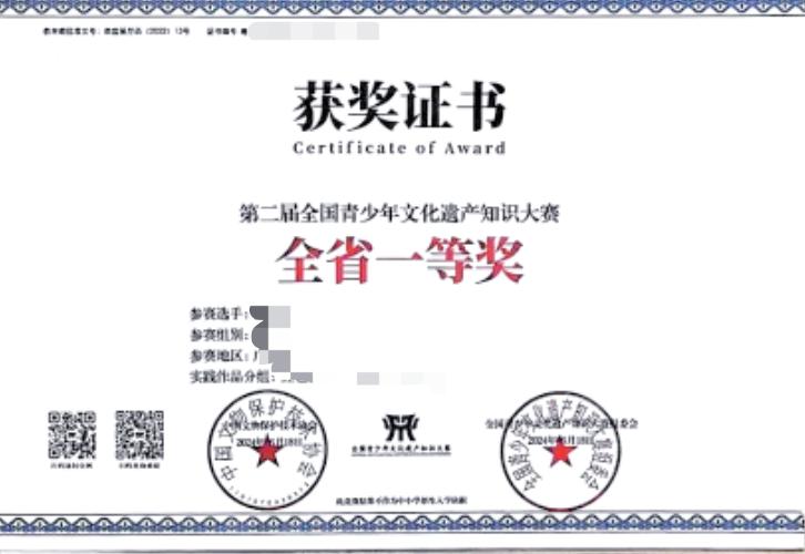全国青少年文化遗产知识大赛省一
